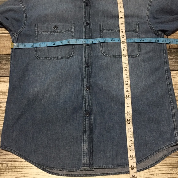 American Eagle Denim Shirt Hoodie Men’s S Blue Button Up Detachable Hood - Picture 2 of 9